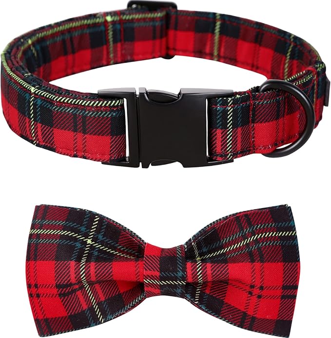 Lionet Paws Christmas Dog Collar with Bowtie, Dog Bowtie Collar with Metal Buckle for Dogs, Adjustable Comfortable Dog Collar Girl Boy Gift, XL, Neck 16-26 in