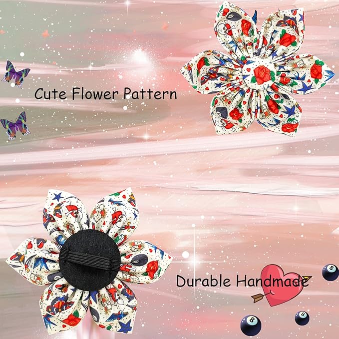 Elegant little tail Valentine's Dog Collar, Heart Dog Collar with Flower Cute Girl or Boy Pet Collars with Flower Puppy Gift Adjustable Pet Collars for X-Large Dogs