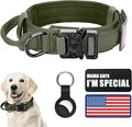 Tactical Military Dog Collar - Adjustable Nylon, Heavy Duty Metal Buckle with Handle for Training, Patches (Green, XL)