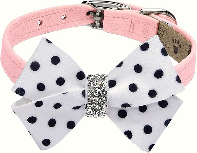 Susan Lanci Designs Ultrasuede Premium Dog Collar with Nouveau Bow, Puppy Pink, TC