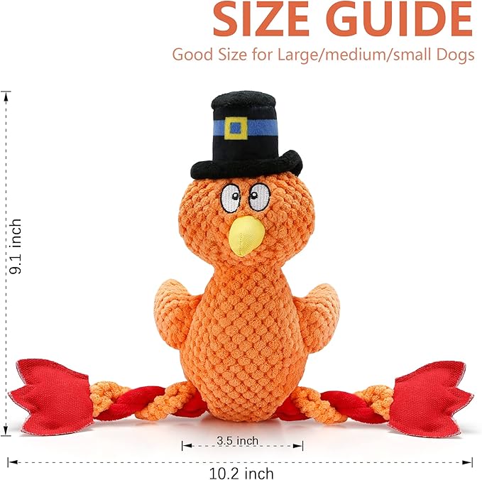 Senneny Thanksgiving Turkey Dog Toy with Squeaker, Turkey Squeaky Toys for Dogs Puppy, Stuffed Dog Plush Toy for Large Medium Small Dogs, Interactive Durable Dog Chew Toys