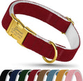 Personalized Dog Collar with Gold Metal Buckle, Velvet Custom Dog Collars for Small, Medium & Large Dogs – Puppy Collars with Metal Buckle, 4 Sizes, 8 Colors (Red, XL, 19"-24")