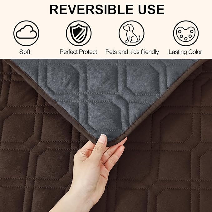 Smiry Reversible Waterproof Couch Covers for Sofa, Washable Dogs Couch Covers for 3 Cushion Sofa Pet Friendly, Water Resistant Furniture Protector Slipcover, Geometric (82"x102", Chocolate/Dark Grey)