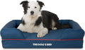 The Dog’s Bed Orthopedic Memory Foam Dog Bed with Bolsters, Oxford Fabric, Blue with Dark Red Trim, Large