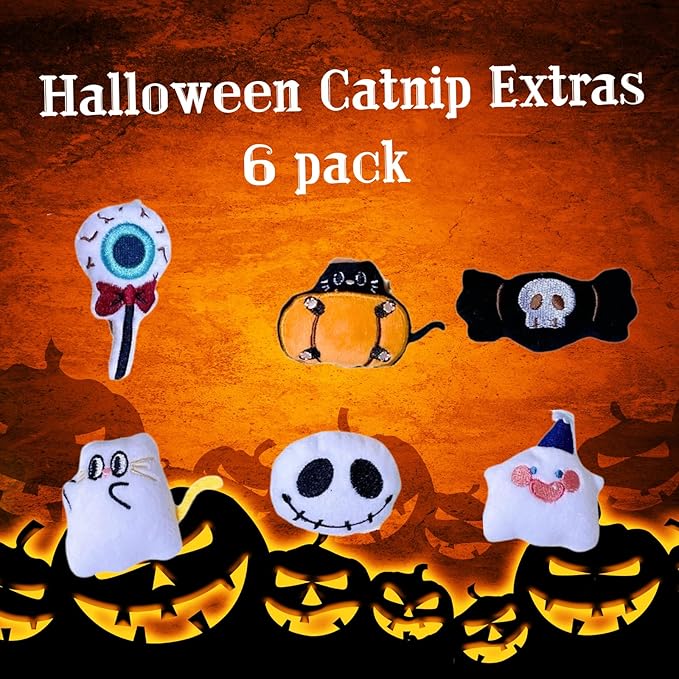 Carrot Patch Cat Toy Halloween Edition, Carrot Mat Pocket with Pumpkin Design, 12 Squeaky Carrot with Pockets and 6 Ghost-Themed Toys for Indoor Cats Kicking and Biting