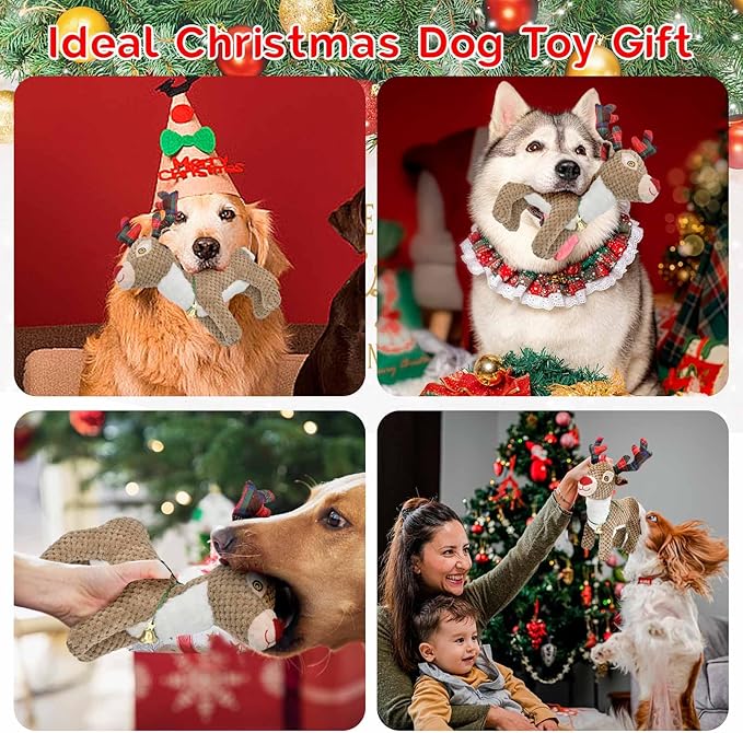 Christmas Dog Toys for Large Breed, Plush Squeaky Stuffed Animals Interactive Medium & Small Dog Toys, Funny Cute Puppy Toys, Dog Birthday Gifts for Dog Presents