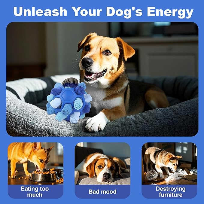 Unbreakable Snuffle Ball Toys for Dog Ball Interactive Toy Foraging Snuffle Mat Puppy Treat Dispenser Slow Feeder Dog Puzzle Toys for Small Medium Large Pets (Blue)