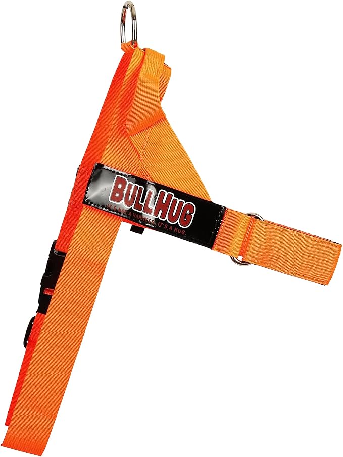 BULLHUG Adjustable Dog Harness– No Pull, No Choke – for English Bulldogs, French Bulldogs, Pugs & Broad-Chested Breeds – Easy, Safe Walks (NEON Orange, Small)