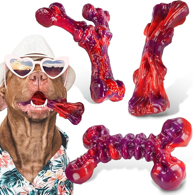 3-Pack Dog Chew Toys for Aggressive Chewers Medium & Large Breed (20-90 lbs), Indestructible Nylon Bones with Beef Flavor, Tough Dental Chews for Boredom & Anxiety, Long Lasting Doggy Gifts