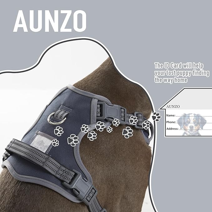 Non Pulling Dog Harness for Medium Dogs, Adjustable Reflective Harness Vest with Handle, for Working Training Hiking Walking, Escape Proof Gray Pet Vest for M Sized Dog