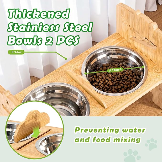 Lavievert Elevated Dog Bowls Stand with 6 Height Adjustable & Splash-Proof Mat - 2 Thick Stainless Steel Pet Food Bowls for Medium/Small Dogs - Raised Dogs & Cats Feeder with Waterproof Base
