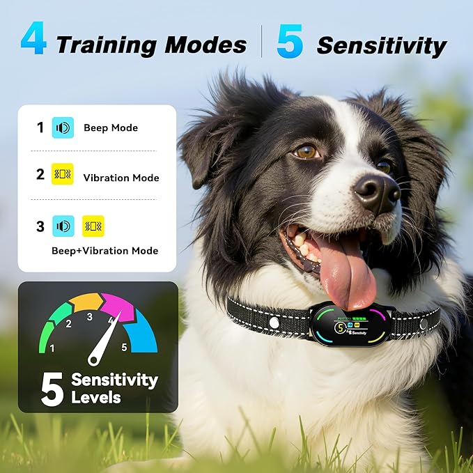 Dog Bark Collar, Rechargeable Smart Collar, with 4 Adjustable Modes Beep Vibration and 5 Adjustable Sensitivities, Bark Collar for Large Medium Small Dogs (Orange+Black)