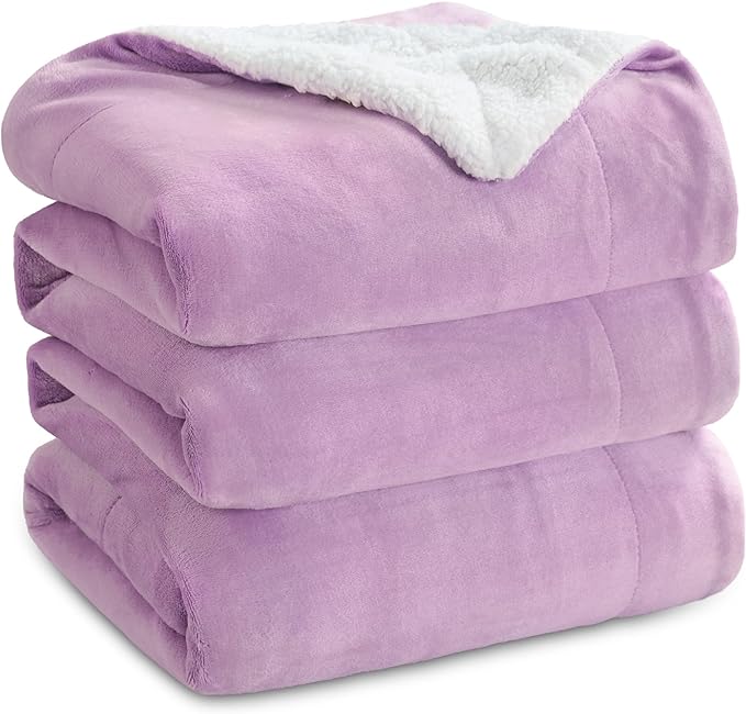 Bedsure GentleSoft Sherpa Fleece Blanket Queen Size for Bed, Non-Heated, Thick and Warm Throw for Girls and Women, Soft Fuzzy Plush Queen Blanket for Winter, Lilac, 90x90 Inches