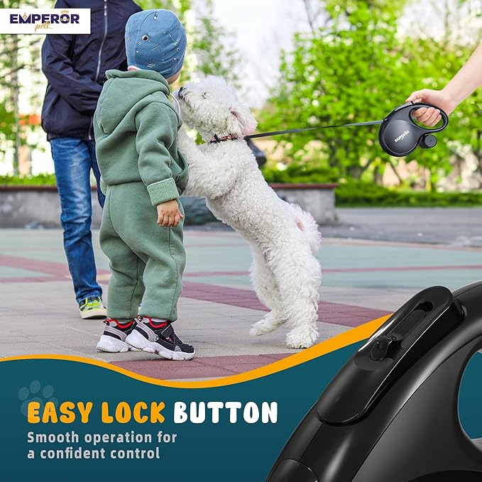 Emperor Pets 26 ft Retractable Dog Leash Black - Heavy Duty Retractable Pet Leash with Anti-Slip Grip for Medium to Large Dogs up to 110 lbs -Aura BB26