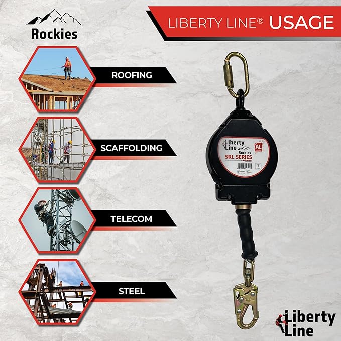 Liberty Line Rockies 30 Foot Aluminum Housing Cable SRL with Snap Hook - Includes Installation Carabiner and Tagline (ANSI)