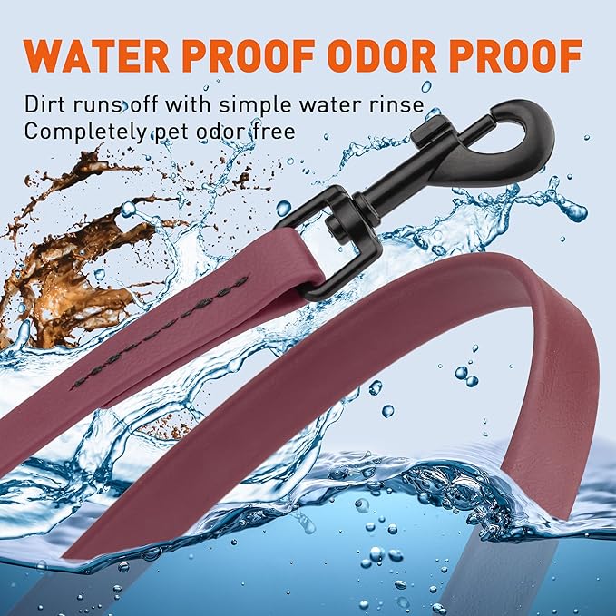 Dogline Biothane Waterproof Dog Leash Strong Coated Nylon Webbing with Black Hardware Odor-Proof Easy to Clean High Performance for Small or Large Dogs Made in USA 2 ft Lead, Merlot Burgundy