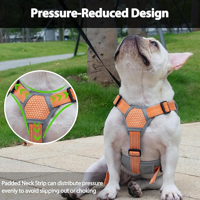 Huntboo Escape Proof Dog Harness, Escape Artist Harness, Reflective Dog Harness with Handle, Durable,Adjustable Vest for Small Medium Large Dogs Walking, Training, and Running Gear(Orange,S)