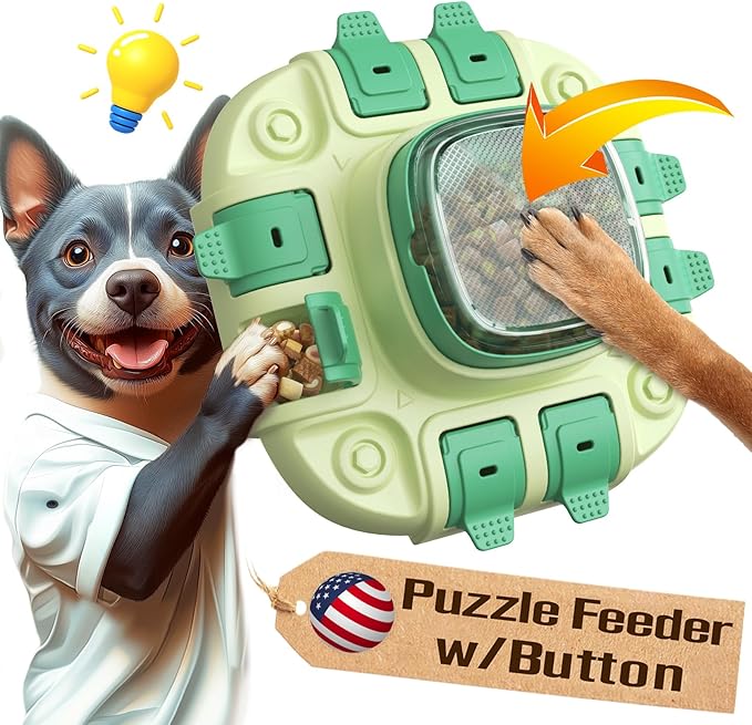 KADTC 2 Levels of Challenge Dog Puzzle Feeder Toy U.S. Brand & Design Push-to-Release Treat Dispenser for Small Medium Large Dogs All Breeds Puppy Mental Stimulation Enrichment Feeding Food Slow Toys