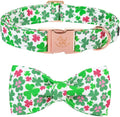 Elegant little tail St Patrick's Dog Collar - Green Lucky Clover Cotton Shamrock Pet Collar Bowtie Cute Collars with Bow Adjustable Pet Collars for Medium Dogs