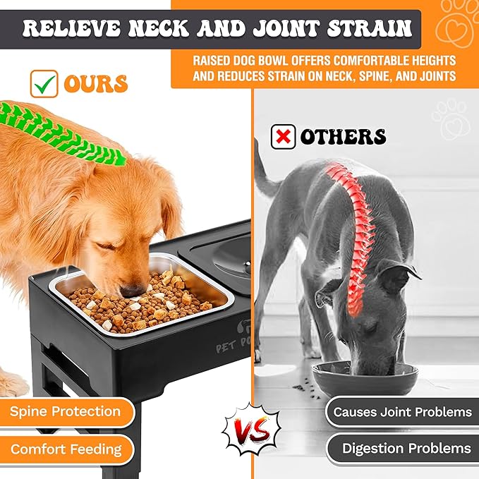 Dog Bowls Elevated Large Breed, Raised Dog Bowl Stand with 4 Adjustable Height, Stainless Steel Food Bowl & No-Spill Water Bowl for Small, Medium, Large Dogs