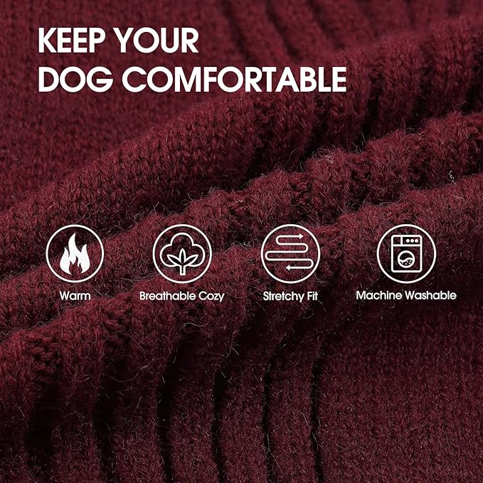 IECOii Extra Large Dog Sweater 4XL,Thermal Warm Dog Sweaters for Giant Breed Dogs,Turtleneck Knitted Knitwear for Pet Winter,Stretchy&Easy On Doggy Sweatshirt for Doberman,Great Dane(Burgundy,XXXXL)