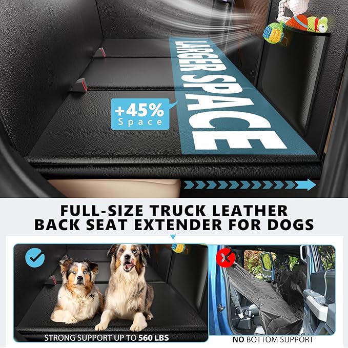 AIREDOULER Truck Dog Seat Cover Back Seat, Hard Bottom Dog Hammock for Car 1.2" Comfort Soft Foam, Waterproof XL Large Pet Extender Bed Supports 560lbs, Durable Platform Protector Full Size Crew Cab