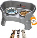 Neater Feeder Deluxe Mess Proof Dog Bowls Elevated for Small Breeds – Made in USA – No Spill Raised Dog Food Bowl Stand w/Leg Extensions – Stainless Steel Dog Food and Water Bowl Set – Grey