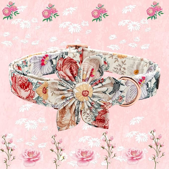 Elegant Little Tail Vintage Floral Dog Collar with Comfortable Adjustable Sizes for Small to Large Dogs