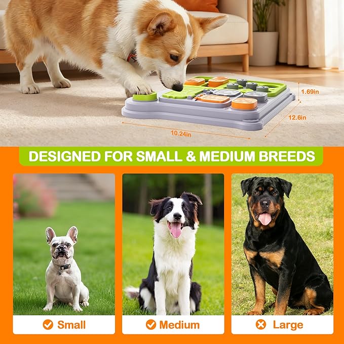 Interactive Dog Toys Slow Feeder, Dog Puzzle Toy for IQ Training & Mental Stimulation, Easy to Clean Detachable Tray Non-Slip Base, Enrichment Toys for Small Medium Dogs, Green
