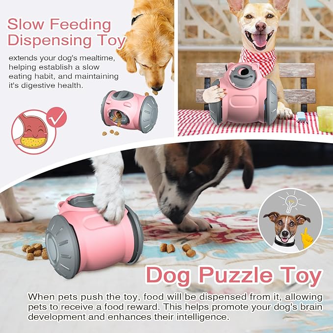 1pcs Interactive Dog Dispenser Toy - Premium Food for Smart Dogs - Adjustable Food Puzzle for Small Medium and Large Dogs for Large/Medium/Small Aggressive Chewers Breed Pet Cat Color Pink