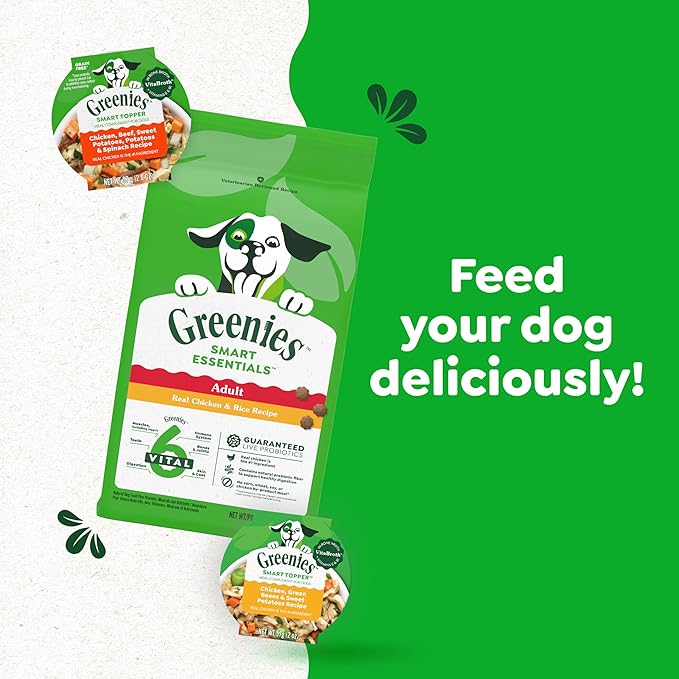 Greenies Smart Topper High Protein Wet Mix-in for Dogs, Chicken, Green Beans, and Sweet Potatoes Recipe & Chicken, Beef, Sweet Potato & Spinach Recipe Variety Pack, 20 Trays of 2 oz.