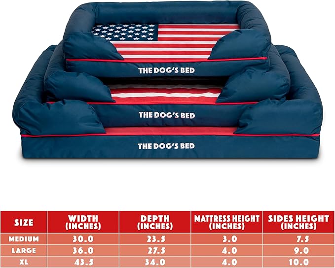The Dog’s Bed Replacement Outer Cover, Oxford Fabric, Blue with Red Trim & USA Center Flag, Medium