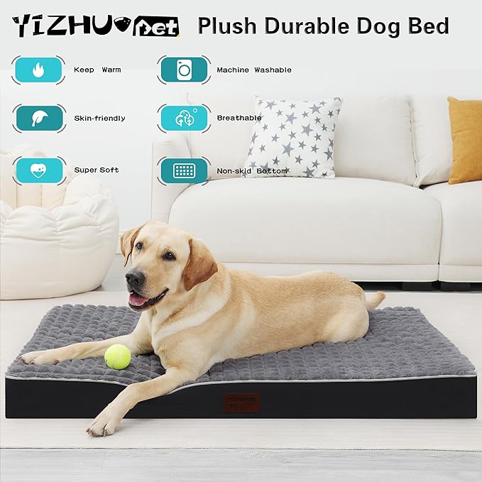 Dog Bed, Waterproof Orthopedic Dog Beds for Large/Medium/Small Dogs, Dog Crate Pad with Removable Washable Pet Mat Cover, Non-Slip Bottom (XL(42''x30''x4''), Grey Side)