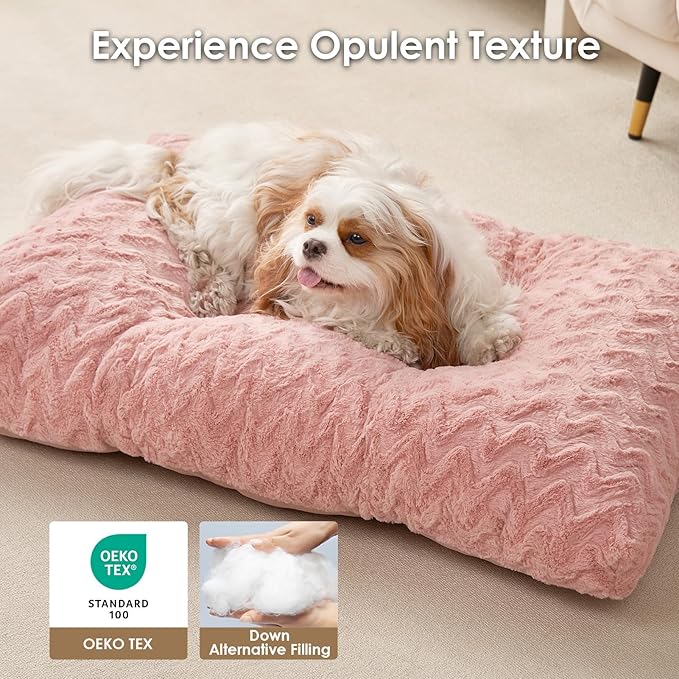 EHEYCIGA Washable Large Dog Bed for Crate 35x23 Inch, Reversible Kennel Pad for Dogs Weight Up to 45 lbs, Plush and Comfy Pet Sleeping Mat, Pink
