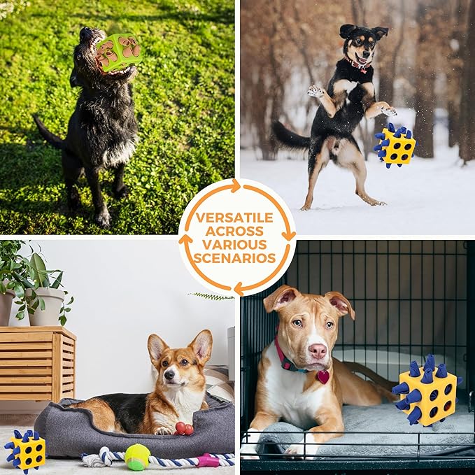 Fossa Dog Enrichment Puzzle Toy, Interactive Snuffle Ball for Dogs Encourage Stimulation Food Foraging Skill, Resistant Rope to Hide Treat for Aggressive Puppy, Small, Medium, Large Dog