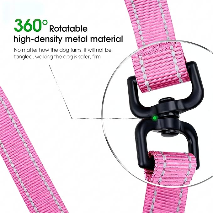 Hands-Free Dog Leash, Heavy Duty No-Pull Training Lead w/Anti-Tangle & Reflective Thread for Small Medium Dogs for Running/Walking Pink 5Ft