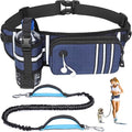 Hands Free Dog Leash with Waist Bag for Medium to Large Dogs, Dual-Handle Reflective Bungee Leash with Poop Bag Dispenser Pouch, Adjustable Waist Belt for Night Walking Jogging Hiking