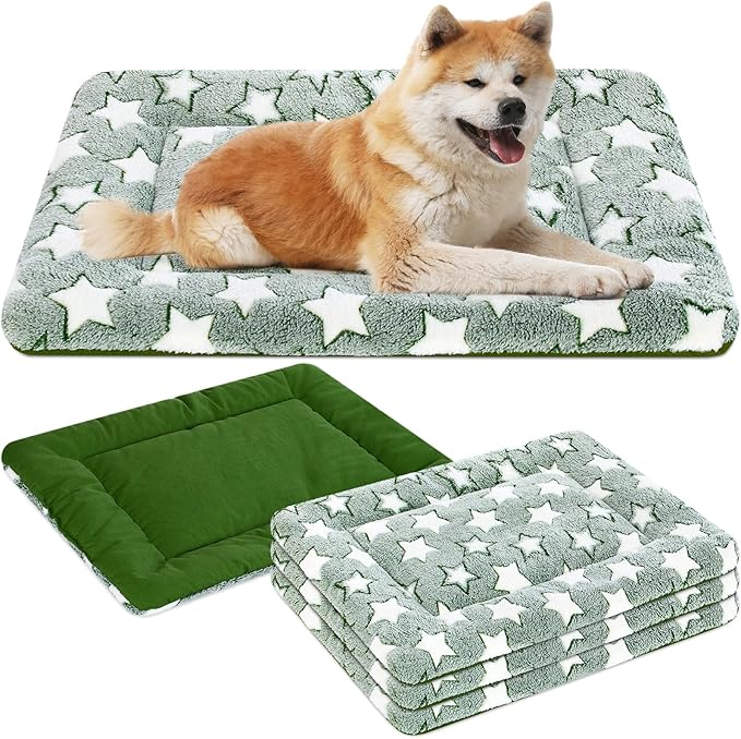 VitalCozy 4 Pcs Dog Crate Pads, Ultra Soft Warm Washable Anti-Slip Kennel Bed Mat for Pets, Reversible, Replaceable, Cozy Cage Liner for Small Medium Large Dogs and Cats(20 x 30 x 1.6 Inch,Green)