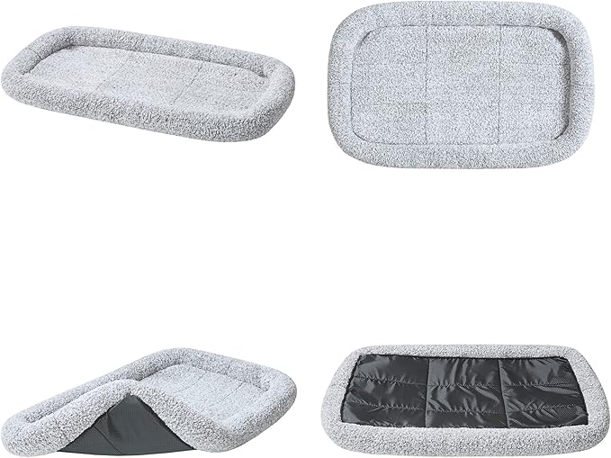 Friends Forever Bolster Dog Crate Mat 48 Inch, Washable Dog Crate Bed, Sherpa Fleece, Nova Grey