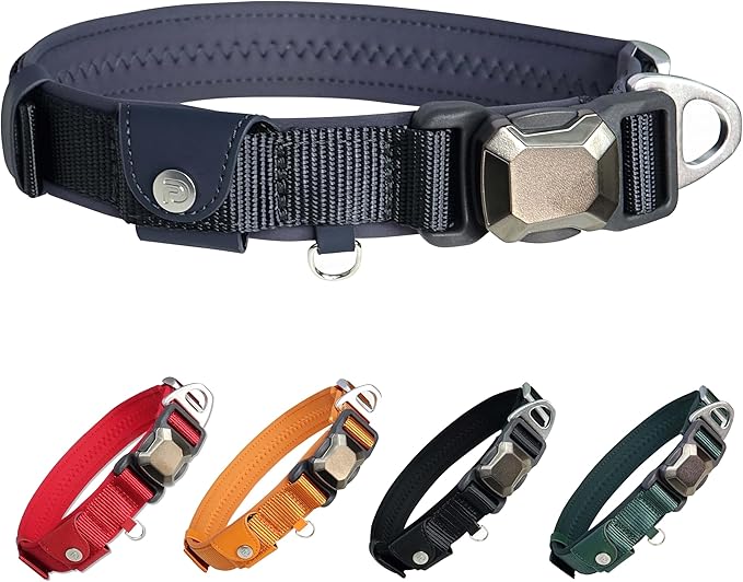 Upgraded Airtag Dog Collar, Adjustable Dog Collar with 450LB Escape-Proof Magnetic Buckle, Soft Anti-Wrinkle, Bite & Stain-Resistant Leather (Midnight Navy, L)