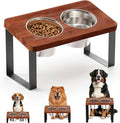 8.9" Tall Elevated Dog Bowls - Ergonomic Stainless Steel Dog Bowls with 10° Tilt in Acacia Wood Stand for Medium Breed