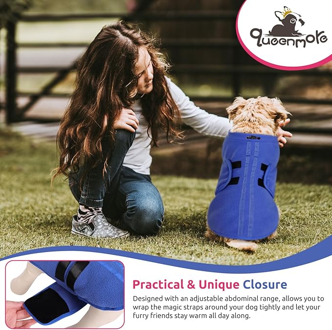 Queenmore XXS Dog Sweater, Soft Fleece Vest Pullover with Leash Hole, Warm Winter Dog Coats for Small Dogs Cats, Boy or Girl (Blue, XXS)