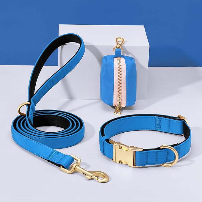 Didog Soft Padded Dog Collar for Large Dogs, Colorful and Durable Pet Collar with Quick Release Buckle, Light and Breathable for Daily Walking, Blue, L