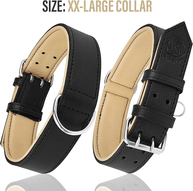 Riparo Black Dog Collar, Puppy Collar, Leather Dog Collar with Dog Tag Holder, Small Dog Collar for Small Dogs (S: 0.75” Wide for 10”-13.5” Neck, Black)