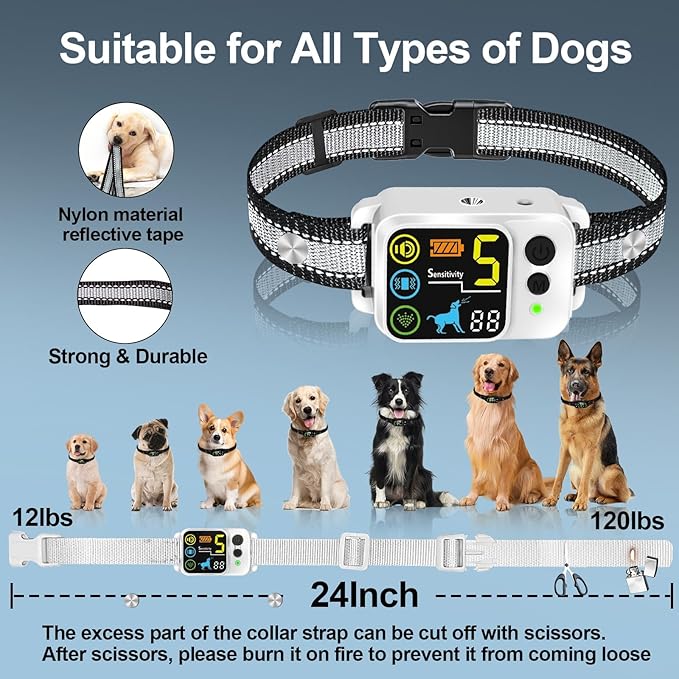 Citronella Bark Dog Collar [No*Refill] Spray Dog Collar, with 5 Adjustable Sensitivity, Beep+Vibration+Spray 5 Working Modes Citronella Bark Collar, IP66 Waterproof Dog Spray Collar for L/M/S Grey