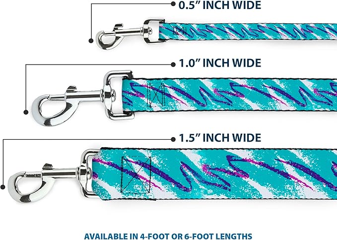 Buckle-Down Pet Leash, Dog Leash, Jazzy Wave Scribble White Teal Purple, 4 Feet Long 1.0 Inch Wide