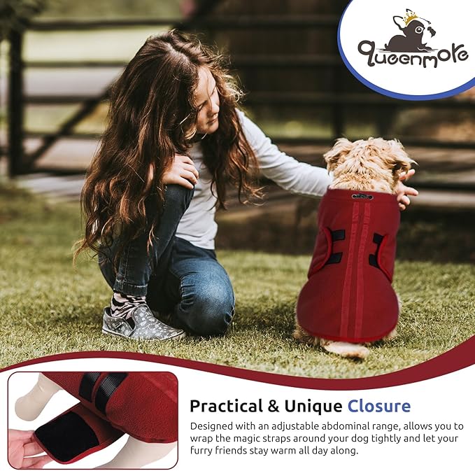 Queenmore Medium Dog Sweater, Soft Fleece Vest Pullover Dog Jacket with Leash Hole, Warm Winter Dogs Clothes Cold Weather Doggy Dachshund Sweaters for Medium Dogs Cats Boy or Girl (Burgundy,M)