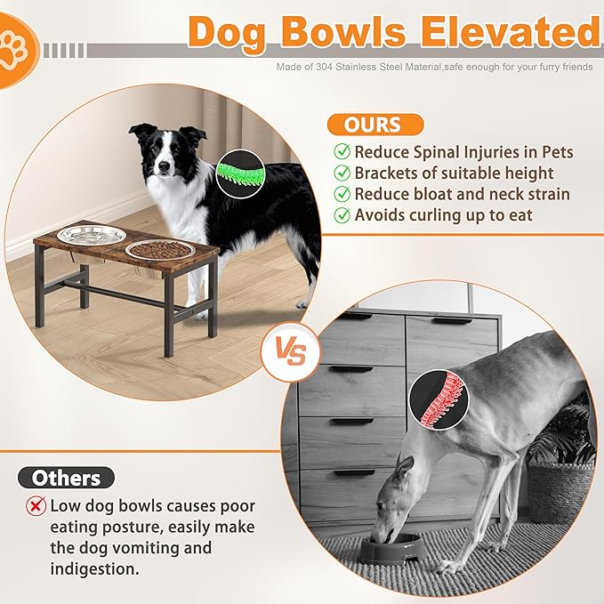 Piskyet Large Elevated Dog Bowls, Metal Raised Dog Bowl Stand with 304 Stainless Steel Bowls (7.5 Cups - 55oz), Non-Slip Tall Stand for Large Breed Dogs