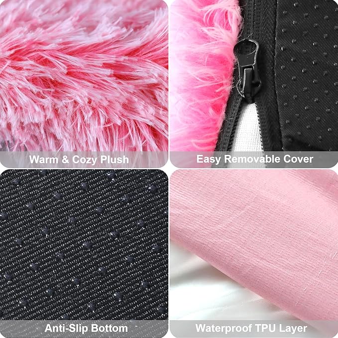 Orthopedic Dog Bed for Large Dogs, Dual-Layer Memory & Egg-Crate Foam, Washable Warm Winter Plush Cover, Waterproof Liner, Non-Slip Bottom, Crate/Kennel Pad, 41 x 27 Inch, Pink