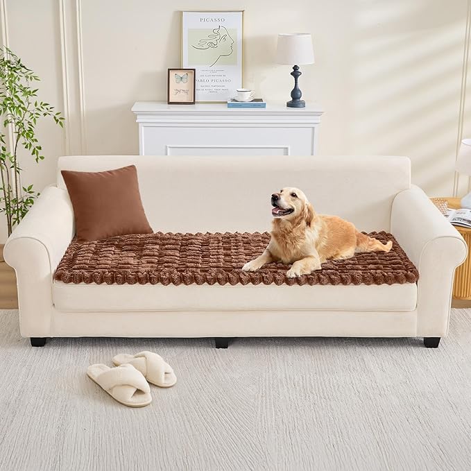 Couch Cover for Dogs, Non Slip Fuzzy Pet Couch Covers for Sofa,Pet Friendly Dog Mat for Couches and Sofas,Thick Soft Sofa Slipcovers Cushion Protector(Light Coffee, 28" x 83"/70 x 210cm)